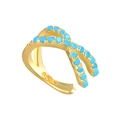 Single gold S925 sterling silver ear cuff with turquoise beads in a double layer design - Single Gold - Turquoise Zirconia