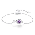 925 silver infinity bracelet with round purple gemstone and adjustable chain clasp - Platinum Plated Purple Gem Infinity Bracelet 1.97g