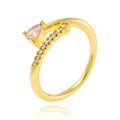 Elegant 18K gold plated adjustable ring with pink pear gemstone and zircon accents - Pink Pear Main Stone With Pave Zircon Style (J-1151)
