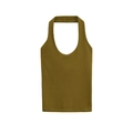 Olive green halter neck ribbed knit vest top for women with a slim fit minimalist design - S / Olive Green