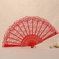 Elegant red lace folding fan with gold floral patterns and plastic ribs for dance decor - Single Layer Orchid Fan / Red
