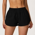 High-waist black athletic shorts for women with elastic waistband and curved hems - XL / Premium Black