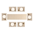 Detailed top view of 4 beige woven placemats and 1 table runner set for 6-person dining - Creamy White Bamboo Texture