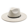 Close-up of an ivory felt fedora hat featuring a black band with a silver buckle detail - M (56-59cm) / Off-white Suede