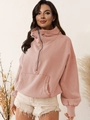 Women's dusty rose half-zip hoodie with drawstring high neck and kangaroo pocket - S / Lotus Pink