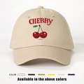 Casquette de baseball en coton beige ajustable avec imprimé cerise rouge et lettrage - Taille unique / Khaki Clair