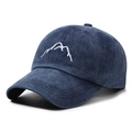 Vintage washed navy baseball cap with white mountain embroidery in a profile view - Adjustable / Navy Blue