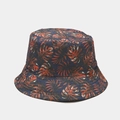 Reversible navy bucket hat with orange tropical leaf print for summer sun protection - M (56-58cm) / Navy Tropical Leaves
