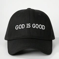 Classic black cotton baseball cap with white God Is Good embroidery in a 3D textured style - One Size / Black