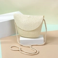 Handmade beige straw shell bag with a woven shoulder strap for a bohemian summer look - Small / Flap Bag / White