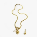 Golden heart and pearl necklace with customizable J letter pendant for women - Gold - Letter J
