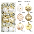 30-piece gold and white 6cm Christmas ornaments set with varied festive patterns - MJCHQ103 Gold White Minimalist Texture / 6cm 30pcs Set