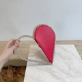 Elegant red heart-shaped evening clutch bag with sparkling rhinestone ring handles - Heart Red