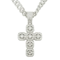 Detailweergave van zilveren Cubaanse ketting met een grote met strassteentjes bezette kruis - Met 50cm Cubaanse Ketting / Zilver