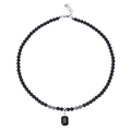Men's beaded necklace with matte black beads and a rectangular black stone pendant - Map Stone Style