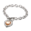 Silver-toned stainless steel heart pendant bracelet with champagne stone and OT buckle - Silver Champagne Heart Style (KB162176-Z)