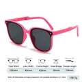 Pink foldable kids sunglasses with polarized lenses and detailed frame dimensions - Pink Frame Dark Grey Lens