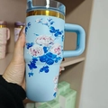 304 Stainless steel floral insulated mug with handle and blue rose pattern - 14oz / Light Blue - Floral Pattern 3