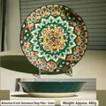 Plato hondo de cerámica bohemia de 8 pulgadas con patrón de mandala verde y 20,5 cm - Plato Hondo con Patrón de Piedra de 8 Pulgadas / Verde