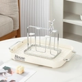 Cream rectangular tea tray with silver handles, rabbit rack, and House aesthetic text - House Milk White Tray + 4 Cup Rack