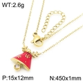 Collar navideño con campana de esmalte rojo, astas de reno doradas y circón sobre blanco - Collar de Oro (KN290939-GC)