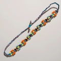 Handgefertigtes Boho-Freundschaftsarmband mit Perlen, Rautenmuster und verstellbarem Verschluss - Orange Gelb Geometrisch Rauten Geflochten
