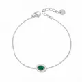 Silver stainless steel chain bracelet featuring an oval green stone with halo crystals - Silver Oval Green Zircon Style (SBP136)