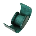 Portable dark green leather single watch travel case with luxury suede lining - 1-Slot Style / Green