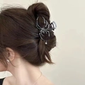 Metallic spider hair claw with black gem and pearl pendant on a bun hairstyle - 14# Black Spider with Pearl