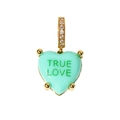 Pendente cuore in smalto verde chiaro con incisione True Love e gancio dorato con zirconi - True Love (Verde Chiaro)
