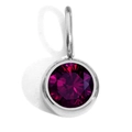 Round 8mm silver birthstone charm with purple gemstone and polished stainless steel rim - Silver - June Purple