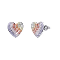 925 silver heart stud earrings featuring multi-color gradient pavé-set gemstones - Multicolor Gradient Heart Studs / Silver Multicolor Heart
