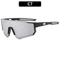 Sporty cycling sunglasses in matte black frame with reflective silver mirrored lenses C7 - Black Frame Silver Mirror