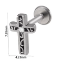 Silver stainless steel cross labret stud with crystal inlay and detailed dimensions - Cross with Rhinestone (#7) / 1.2*8mm / Silver