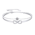 Elegante bracciale doppio strato in argento S925 con simbolo infinito e pietra tonda - Bracciale Rigido Infinito Solitario (SB171-P)