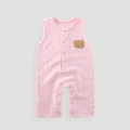 Pink cotton muslin sleeveless baby romper with a cute brown bear patch and snap buttons - 66CM / Pink (Bear Patch Gauze)