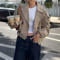 Short khaki trench jacket with double-breasted buttons and elastic cuffs for women - S / Khaki