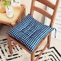 Blue and white plaid chair cushion with nine-hole quilting and secure side ties - Brushed Small Plaid - Blue