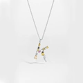S925 sterling silver necklace featuring letter K pendant with colorful zircon stones - Silver Letter K
