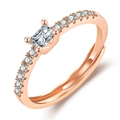 Elegant rose gold S925 ring with rectangular crystal and adjustable open band - Emerald Cut Zirconia / Rose Gold-J346