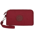 Portafoglio per cellulare in nylon rosso vino con tre cerniere e cinturino da polso - Borgogna