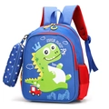 Blue dinosaur cartoon backpack set for kids with red mesh straps and small side pouch - Dinosaur Style-Royal Blue