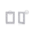 Orecchini a perno rettangolari in argento sterling con pavé di zirconi e chiusure in silicone - E13228-Pavé rettangolare con certificato GRA