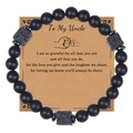 Close-up of black matte stone beaded bracelet on Uncle greeting card gift set - To My Uncle