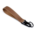 Close-up of light brown genuine leather keychain with black metal clasp on white background - 8458R Large / Brown