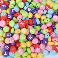 Colorful round acrylic alphabet beads with white letters for DIY jewelry making - 4x7mm Light Colored Letters (100pcs)
