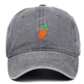 Berretto da baseball in cotone lavato grigio scuro con ricamo carota per il tempo libero - Regolabile / Grigio
