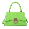 Neon green crocodile texture handbag with woven handle and gold clasp closure - Green