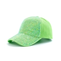 Detailed view of neon green baseball cap with colorful rhinestones on a white background - Fluorescent Green