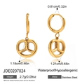 Golden pretzel shaped stainless steel earrings with waterproof and hypoallergenic features - Pretzel Shape Pendant Hoop Earrings (JDE0207024)